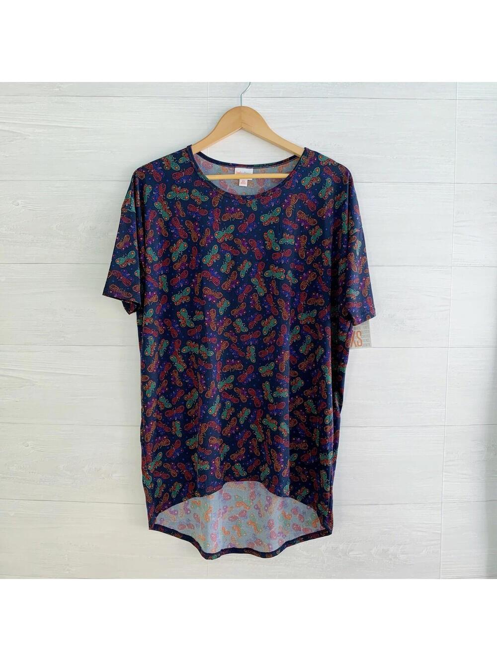 NWT Lularoe IRMA - Dark navy Moth print short sleeve top, XS